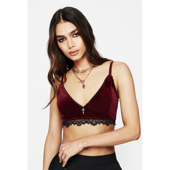 Disturbia Other - Disturbia Fallen Velour Cross Charm Bralette Womens Size 6 New Oxblood Red